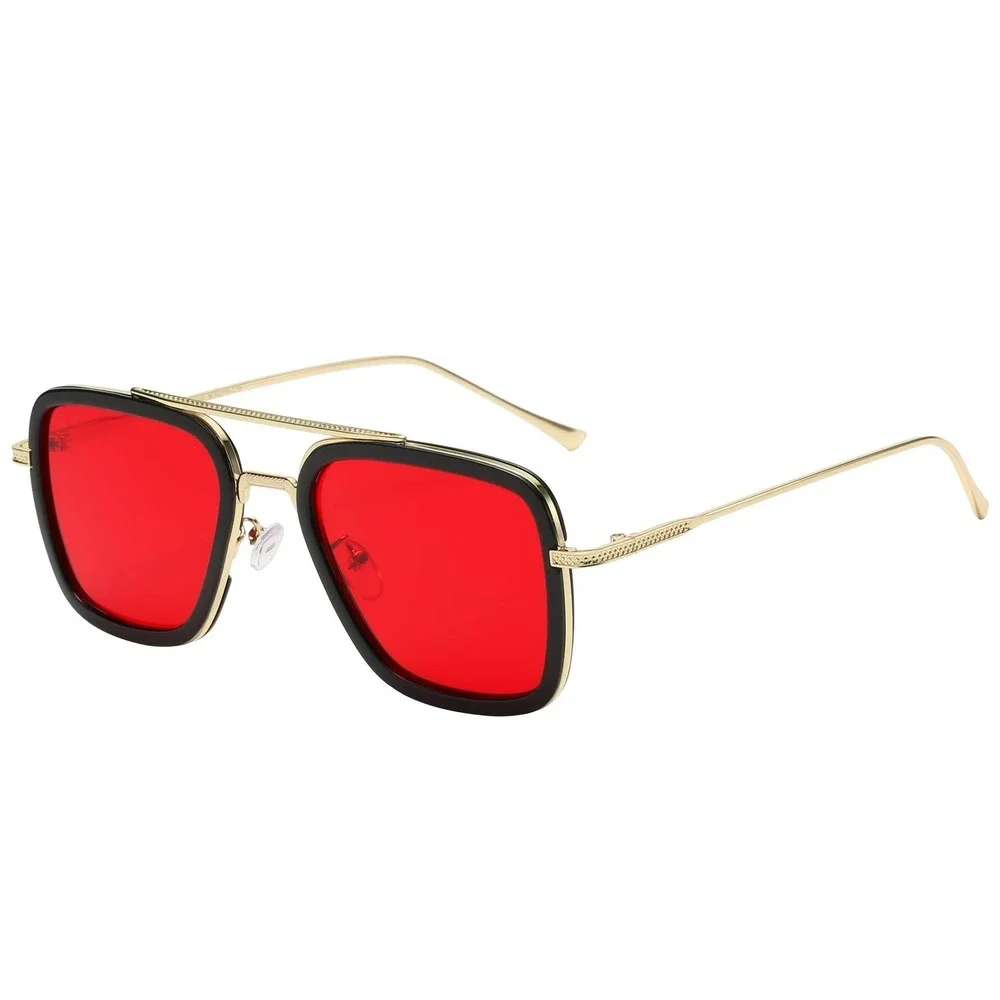 Square Women Sunglasses Red Tinted Lens Gold Black Frame‎ Oversized UV400 Lentes